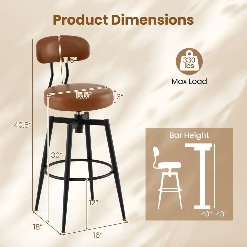Set of 4 Swivel Barstools Faux Leather with Upholstered Seat and Back-Brown - Brown - Bar Stools
