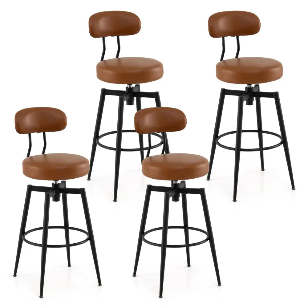 Set of 4 Swivel Barstools Faux Leather with Upholstered Seat and Back-Brown - Brown - Bar Stools