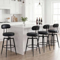 Set of 4 Swivel Barstools Faux Leather with Upholstered Seat and Back-Black - Black - Bar Stools