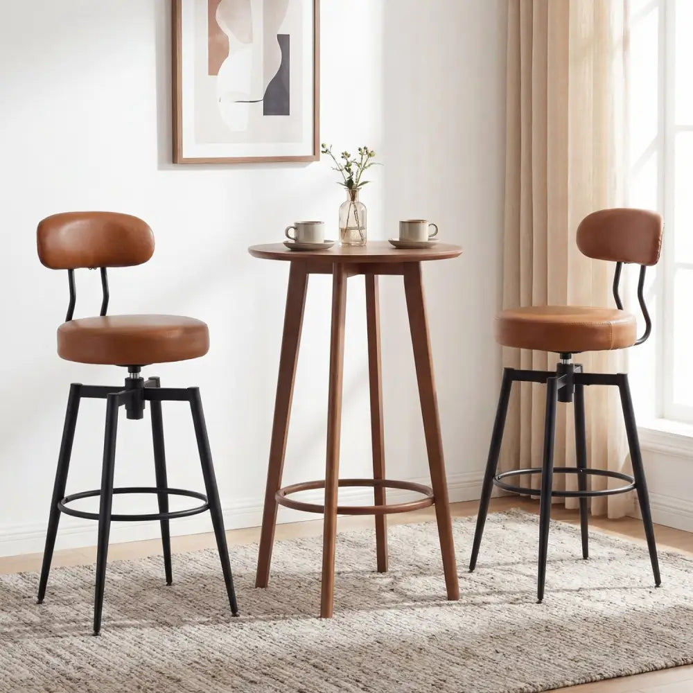 Set of 4 Swivel Barstools Faux Leather with Upholstered Seat and Back-Brown - Brown - Bar Stools
