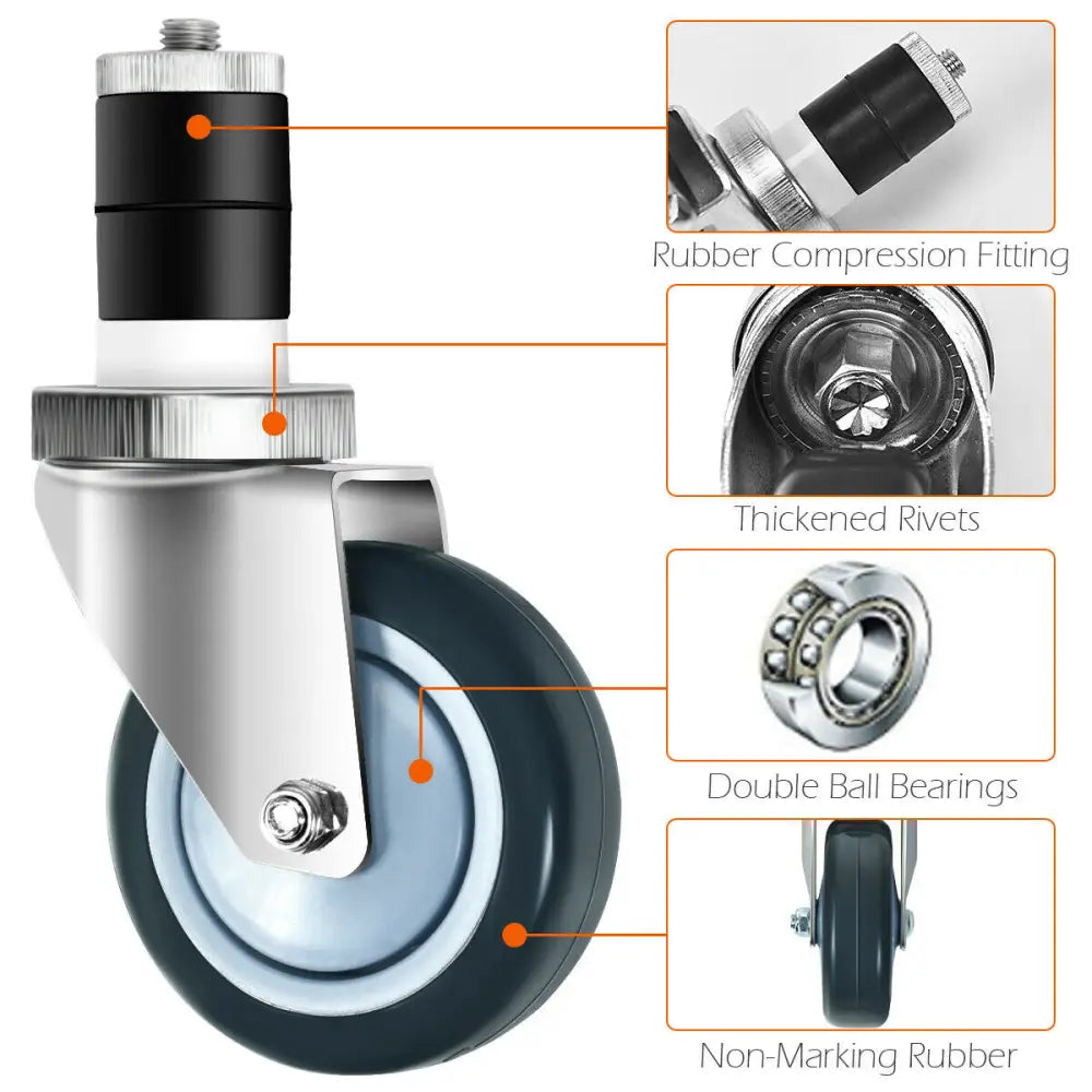 Set of 4 Swivel Caster Wheel with Brake - Kitchen Islands & Carts