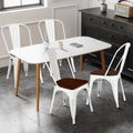 Set of 4 Tolix Style Metal Dining Wood Seat-White - White - Dining Chairs