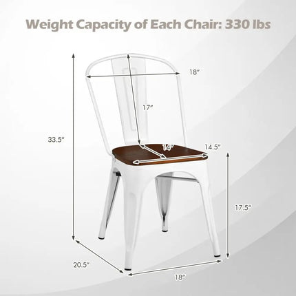 Set of 4 Tolix Style Metal Dining Wood Seat-White - White - Dining Chairs