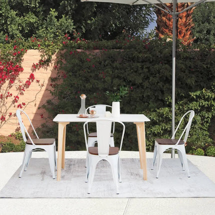 Set of 4 Tolix Style Metal Dining Wood Seat-White - White - Dining Chairs