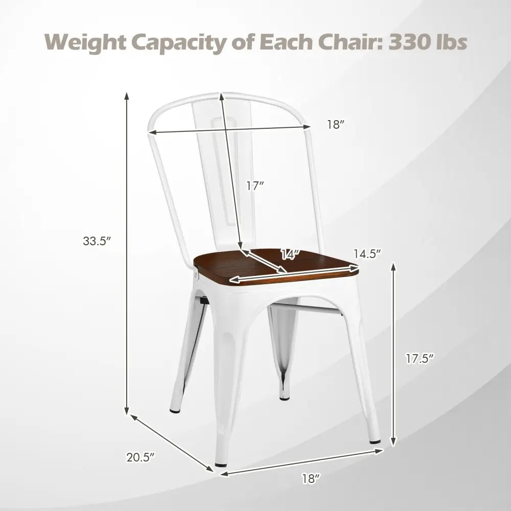 Set of 4 Tolix Style Metal Dining Wood Seat-White - White - Dining Chairs