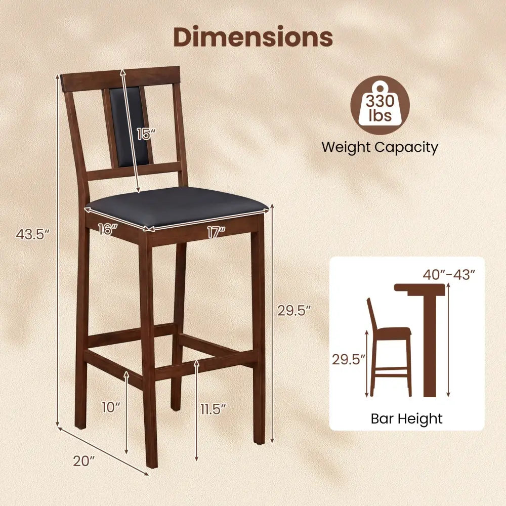 Set of 4 Upholstered Barstool 29.5 Inch Bar Height with Solid Rubber Wood Frame-Walnut - Walnut - Bar Stools
