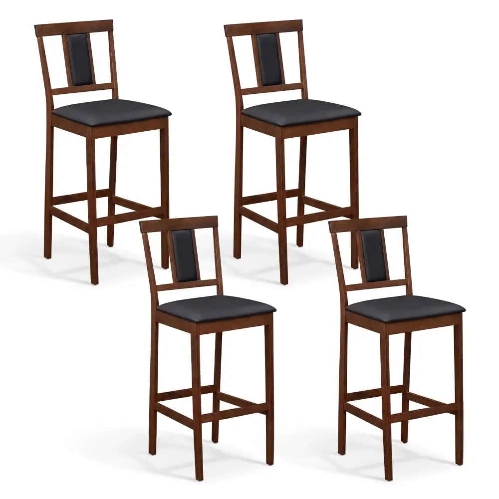 Set of 4 Upholstered Barstool 29.5 Inch Bar Height with Solid Rubber Wood Frame-Walnut - Walnut - Bar Stools