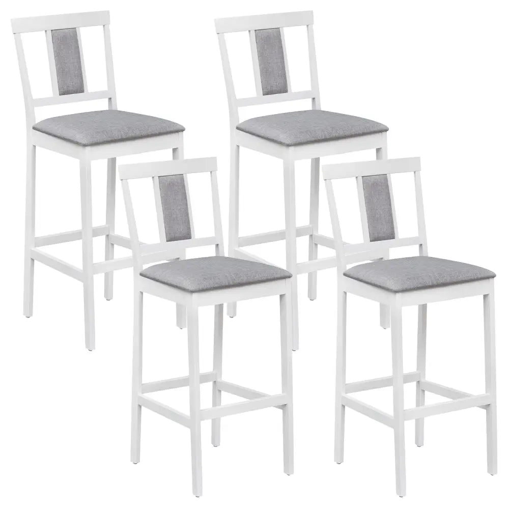 Set of 4 Upholstered Barstool 29.5 Inch Bar Height with Solid Rubber Wood Frame-White - White - Bar Stools