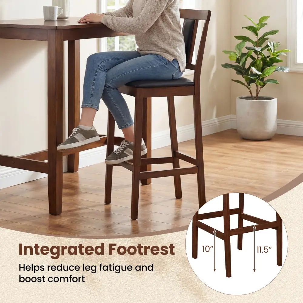 Set of 4 Upholstered Barstool 29.5 Inch Bar Height with Solid Rubber Wood Frame-Walnut - Walnut - Bar Stools