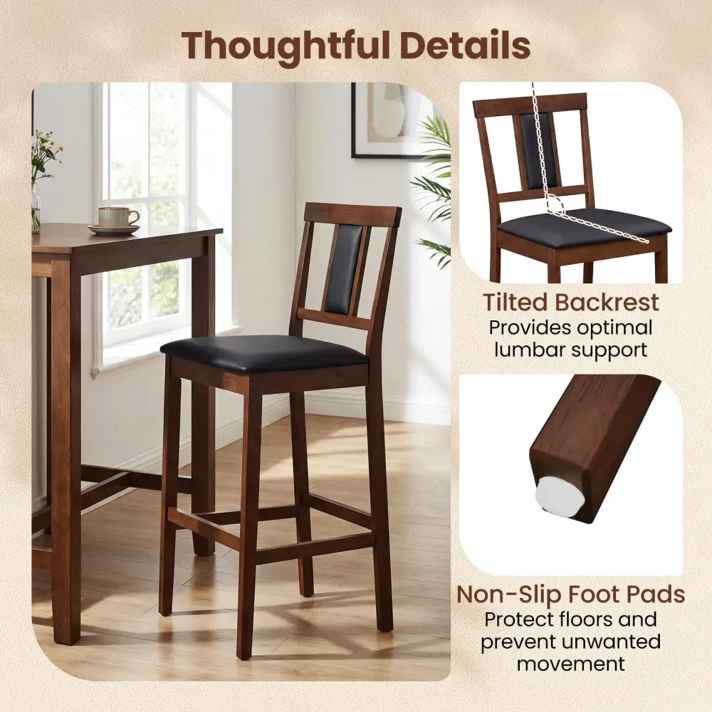 Set of 4 Upholstered Barstool 29.5 Inch Bar Height with Solid Rubber Wood Frame-Walnut - Walnut - Bar Stools
