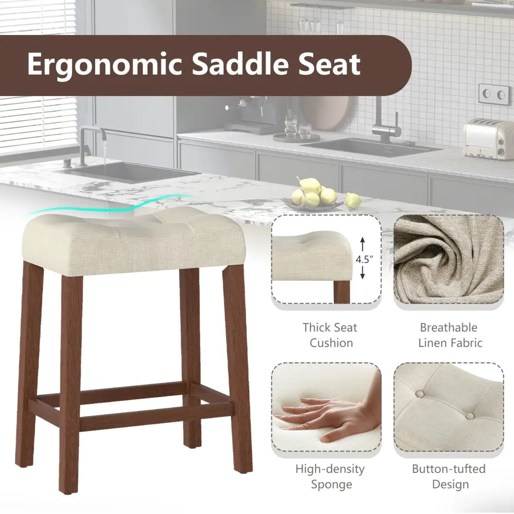 Set of 4 Upholstered Counter Height Bar Stool with Curved Saddle-Seat-Brown - Brown - Bar Stools