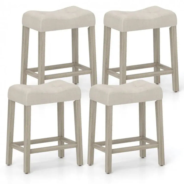 Set of 4 Upholstered Counter Height Bar Stool with Curved Saddle Seat - Gray - Oasis Home Essentials