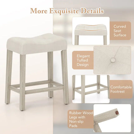 Set of 4 Upholstered Counter Height Bar Stool with Curved Saddle-Seat-Gray - Gray - Bar Stools