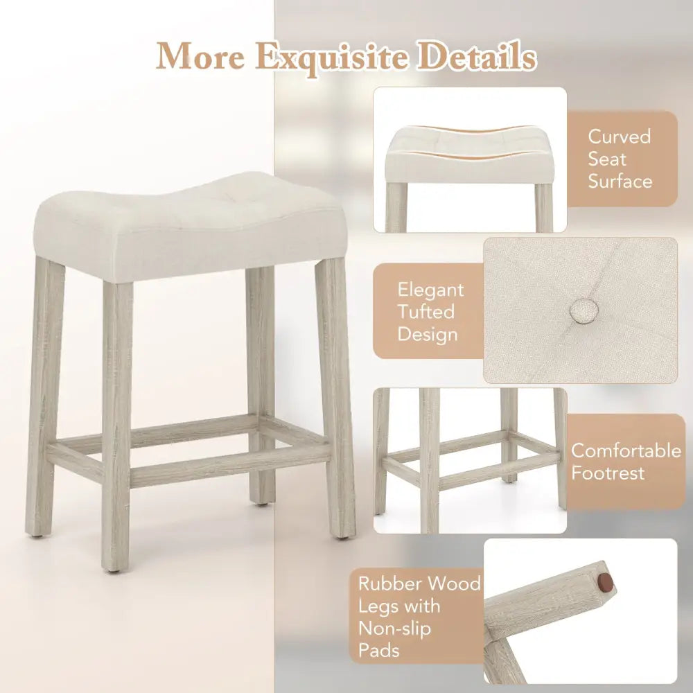 Set of 4 Upholstered Counter Height Bar Stool with Curved Saddle-Seat-Gray - Gray - Bar Stools