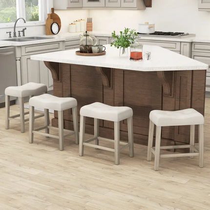 Set of 4 Upholstered Counter Height Bar Stool with Curved Saddle-Seat-Gray - Gray - Bar Stools