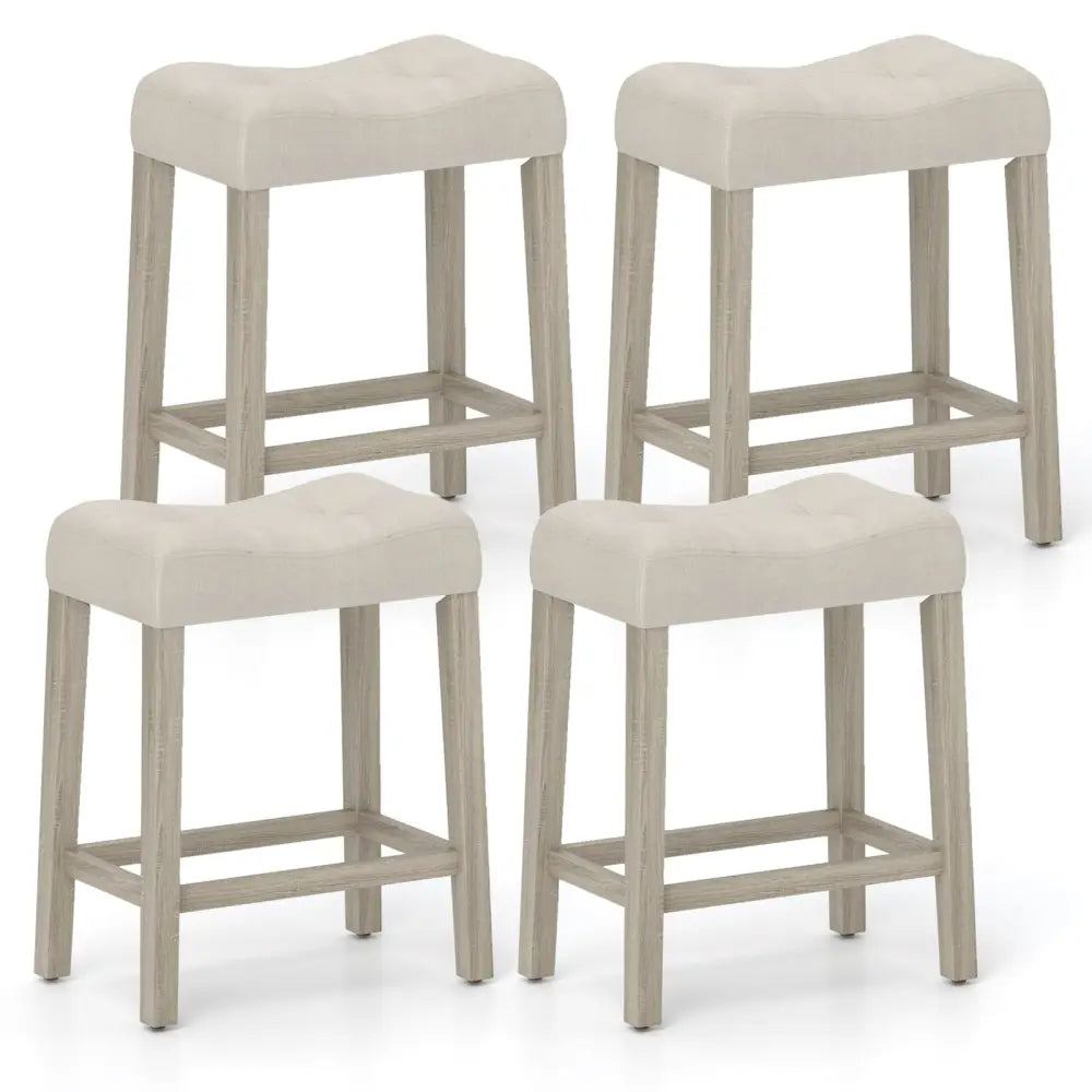 Set of 4 Upholstered Counter Height Bar Stool with Curved Saddle-Seat-Gray - Gray - Bar Stools