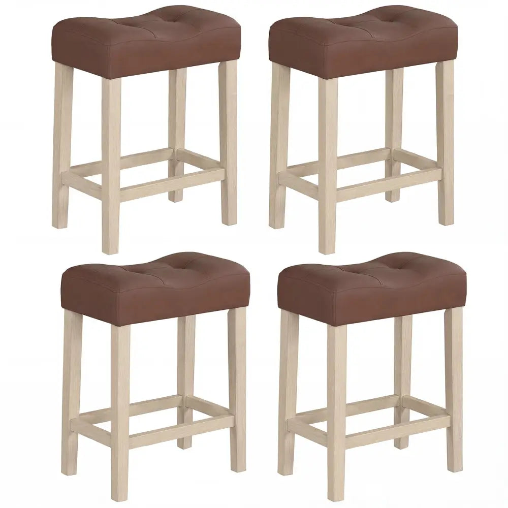 Set of 4 Upholstered Counter Height Bar Stool with Curved Saddle-Seat-Natural - Natural - Bar Stools