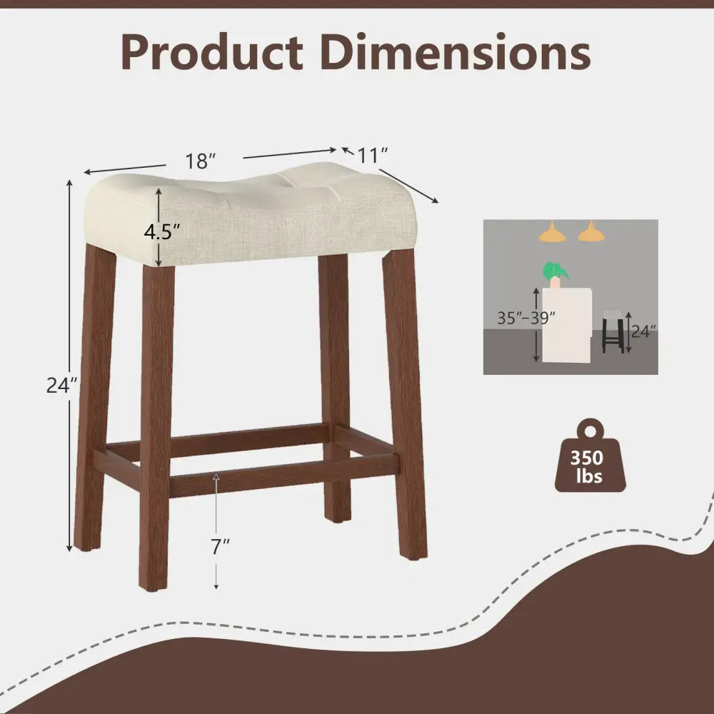 Set of 4 Upholstered Counter Height Bar Stool with Curved Saddle-Seat-Brown - Brown - Bar Stools