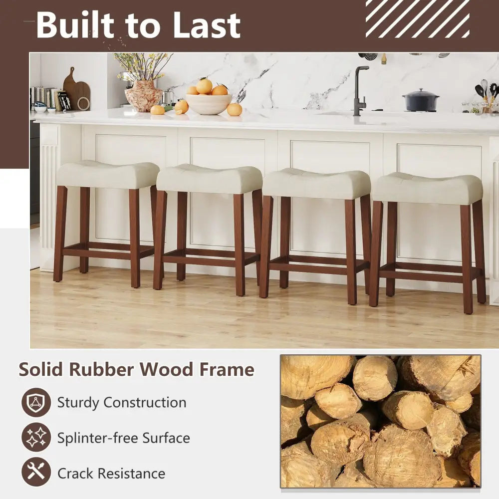 Set of 4 Upholstered Counter Height Bar Stool with Curved Saddle-Seat-Brown - Brown - Bar Stools