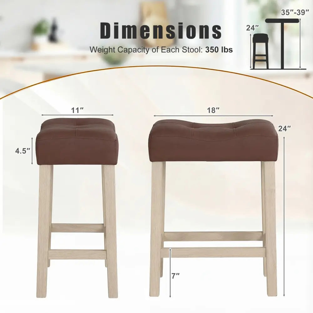 Set of 4 Upholstered Counter Height Bar Stool with Curved Saddle-Seat-Natural - Natural - Bar Stools