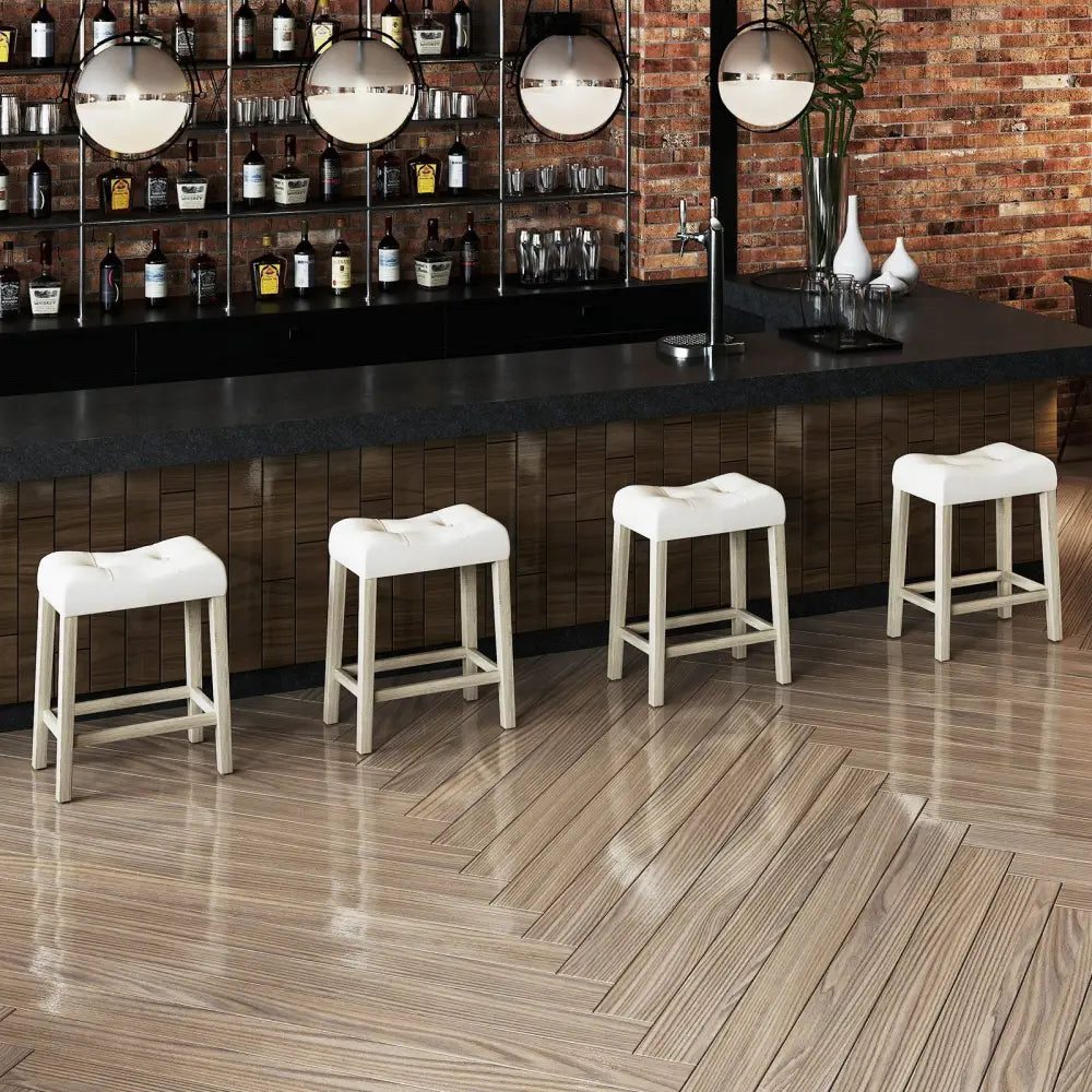Set of 4 Upholstered Counter Height Bar Stool with Curved Saddle-Seat-Gray - Gray - Bar Stools
