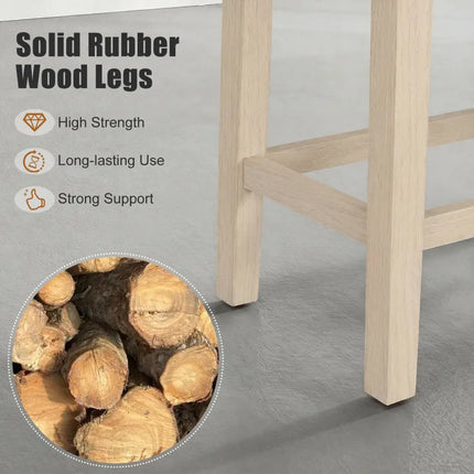 Set of 4 Upholstered Counter Height Bar Stool with Curved Saddle-Seat-Natural - Natural - Bar Stools