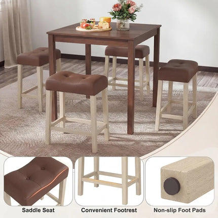 Set of 4 Upholstered Counter Height Bar Stool with Curved Saddle-Seat-Natural - Natural - Bar Stools