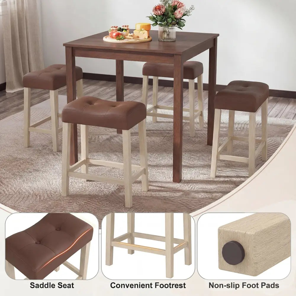 Set of 4 Upholstered Counter Height Bar Stool with Curved Saddle-Seat-Natural - Natural - Bar Stools