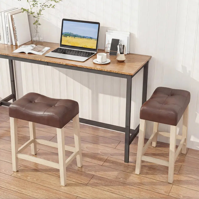 Set of 4 Upholstered Counter Height Bar Stool with Curved Saddle-Seat-Natural - Natural - Bar Stools