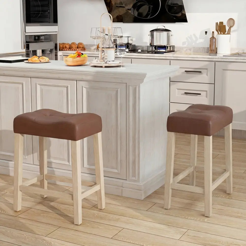 Set of 4 Upholstered Counter Height Bar Stool with Curved Saddle-Seat-Natural - Natural - Bar Stools