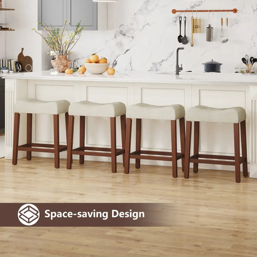 Set of 4 Upholstered Counter Height Bar Stool with Curved Saddle-Seat-Brown - Brown - Bar Stools