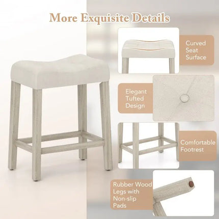 Set of 4 Upholstered Counter Height Bar Stool with Curved Saddle Seat - Gray - Oasis Home Essentials