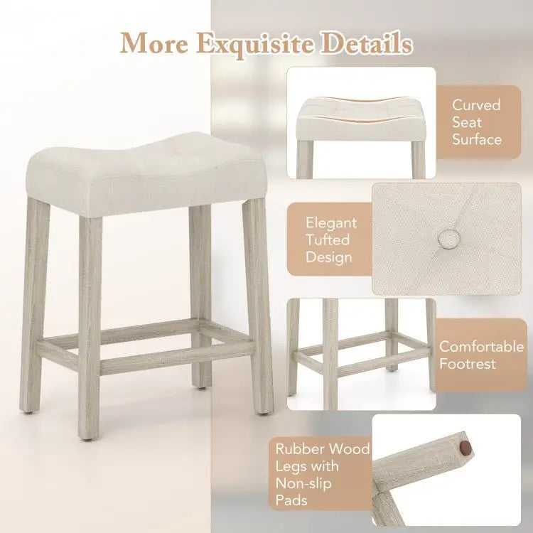 Set of 4 Upholstered Counter Height Bar Stool with Curved Saddle Seat - Gray - Oasis Home Essentials