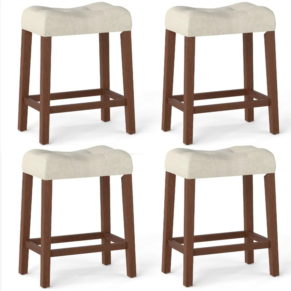 Set of 4 Upholstered Counter Height Bar Stool with Curved Saddle-Seat-Brown - Brown - Bar Stools
