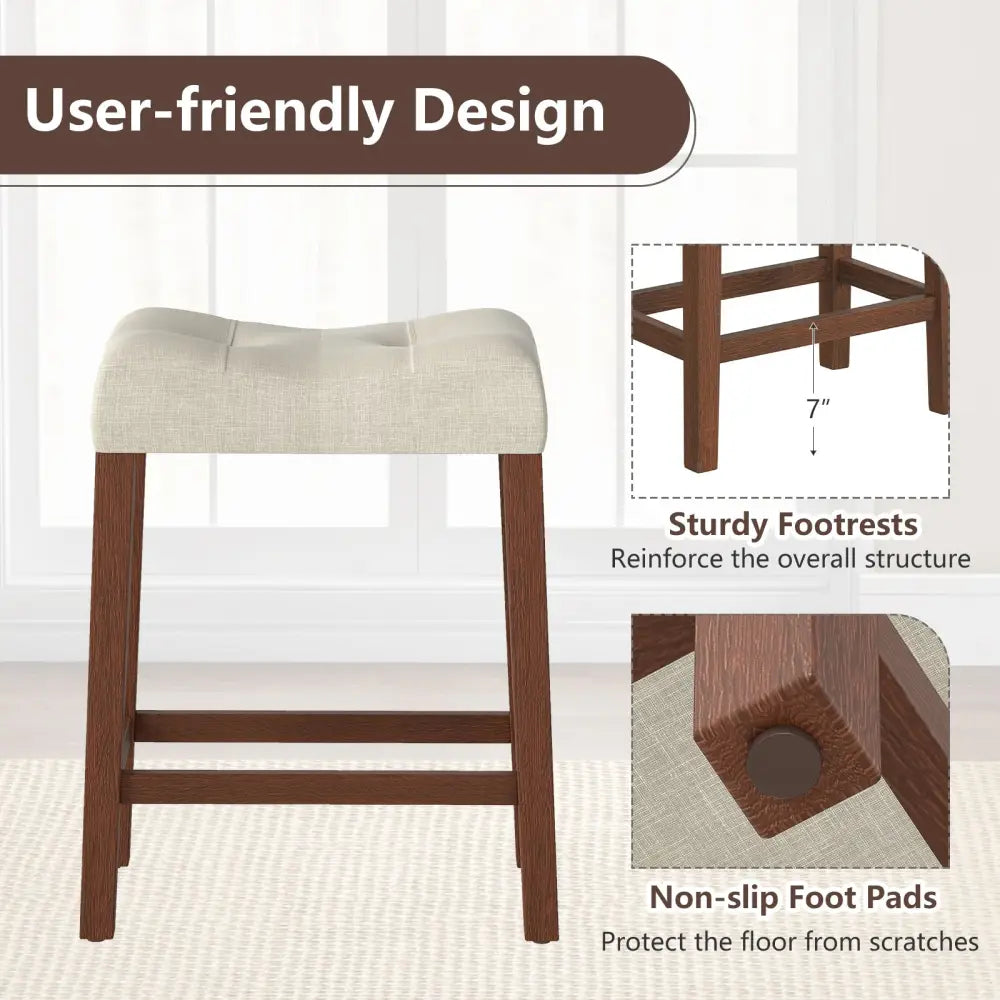 Set of 4 Upholstered Counter Height Bar Stool with Curved Saddle-Seat-Brown - Brown - Bar Stools