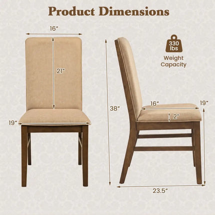 Set of 4 Upholstered Dining Chairs with Solid Rubber Wood Legs-Brown - Brown - Dining Chairs