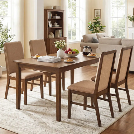 Set of 4 Upholstered Dining Chairs with Solid Rubber Wood Legs-Brown - Brown - Dining Chairs