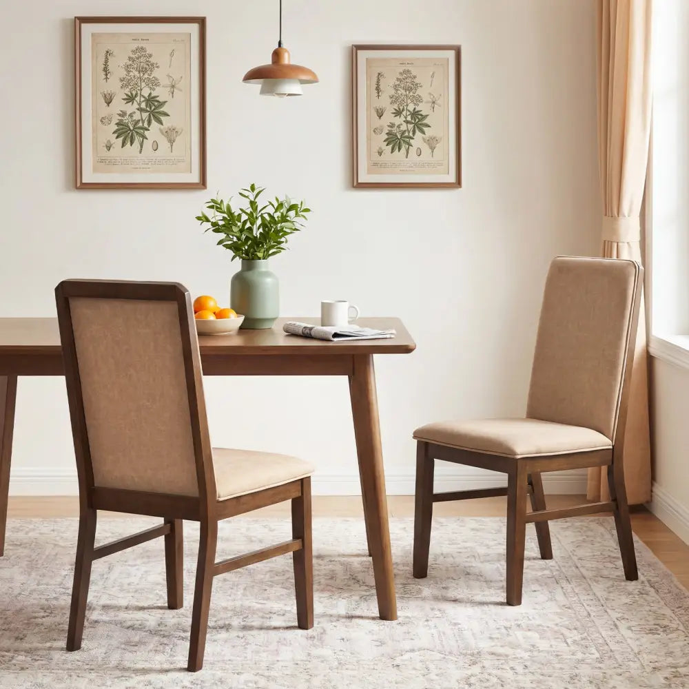 Set of 4 Upholstered Dining Chairs with Solid Rubber Wood Legs-Brown - Brown - Dining Chairs