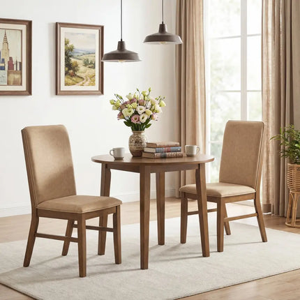 Set of 4 Upholstered Dining Chairs with Solid Rubber Wood Legs-Brown - Brown - Dining Chairs
