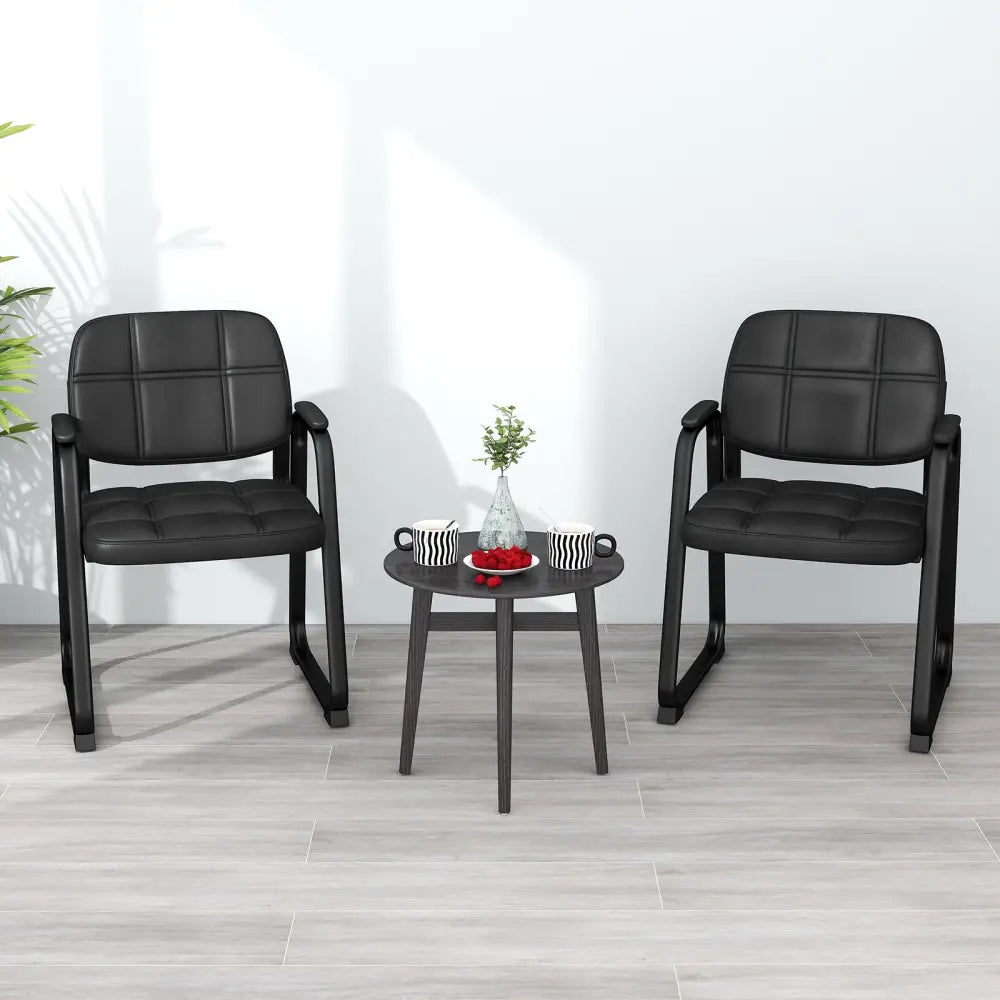 Set of 4 Upholstered Waiting Room Chair with Armrest and Ergonomic Backrest-Black - Black - Conference Chairs