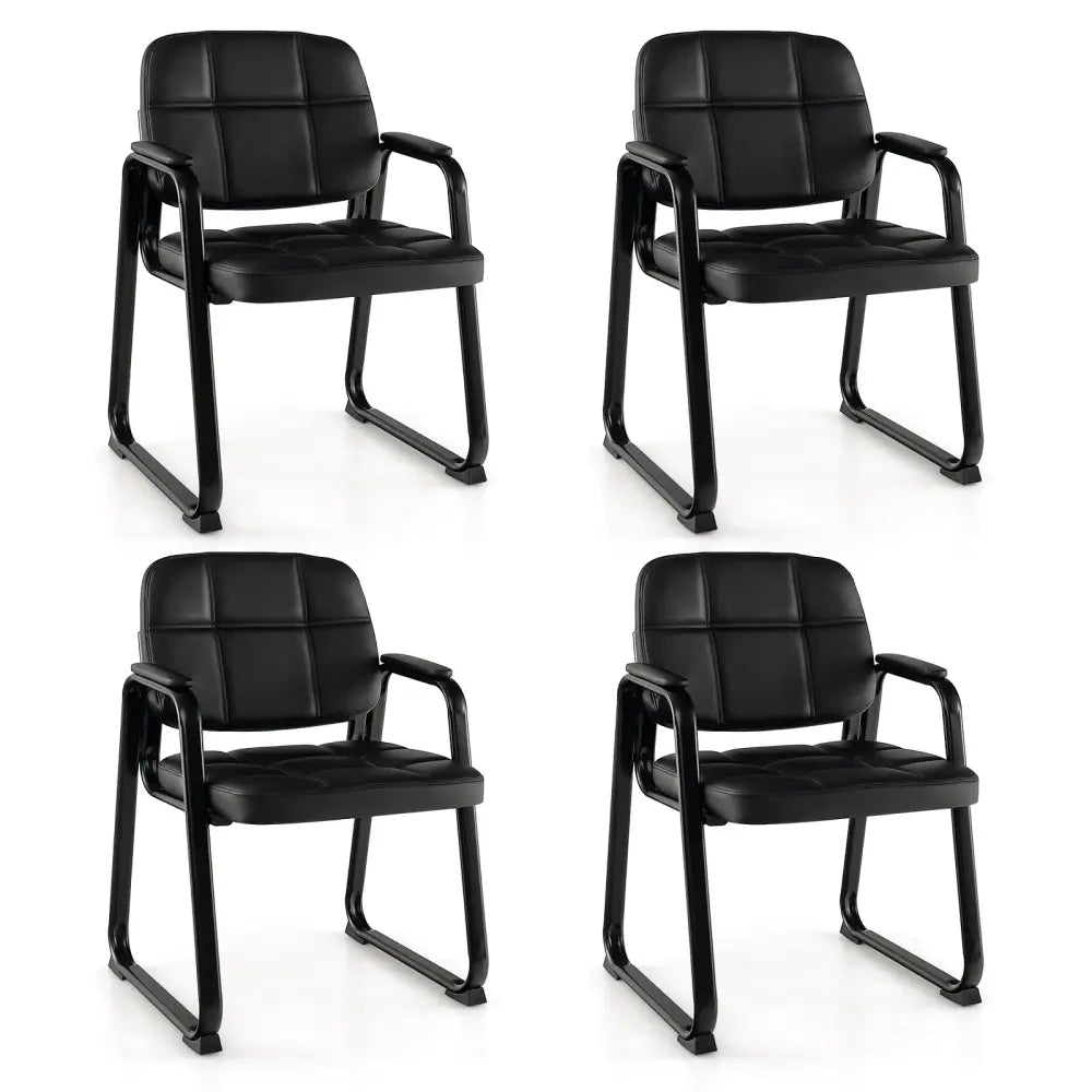 Set of 4 Upholstered Waiting Room Chair with Armrest and Ergonomic Backrest-Black - Black - Conference Chairs