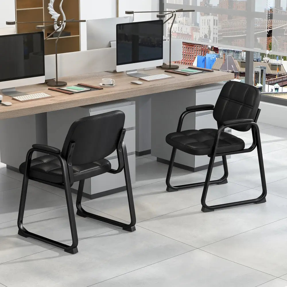 Set of 4 Upholstered Waiting Room Chair with Armrest and Ergonomic Backrest-Black - Black - Conference Chairs