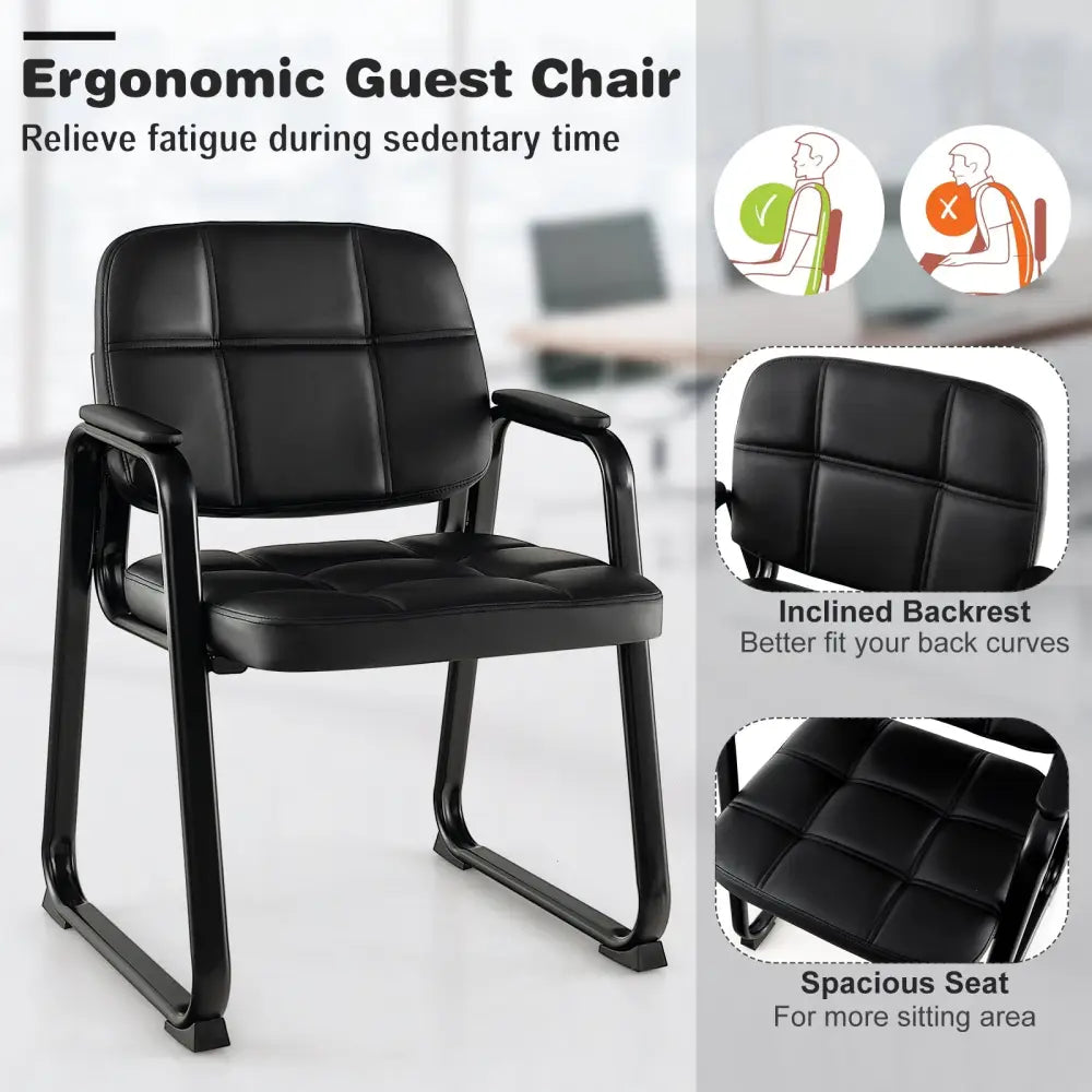 Set of 4 Upholstered Waiting Room Chair with Armrest and Ergonomic Backrest-Black - Black - Conference Chairs