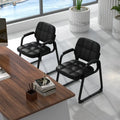 Set of 4 Upholstered Waiting Room Chair with Armrest and Ergonomic Backrest-Black - Black - Conference Chairs