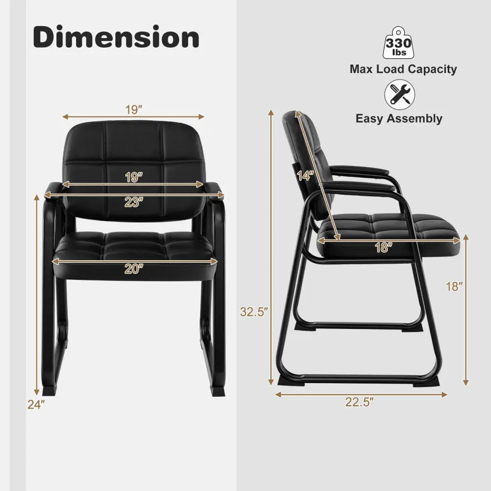 Set of 4 Upholstered Waiting Room Chair with Armrest and Ergonomic Backrest-Black - Black - Conference Chairs