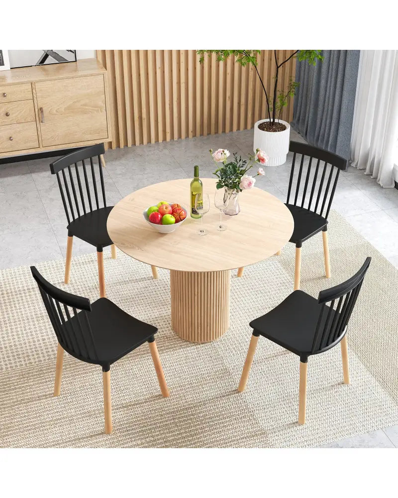 Set of 4 Windsor Dining Chairs with Spindle Backs and Curved Seats-Black - Black - Dining Chairs