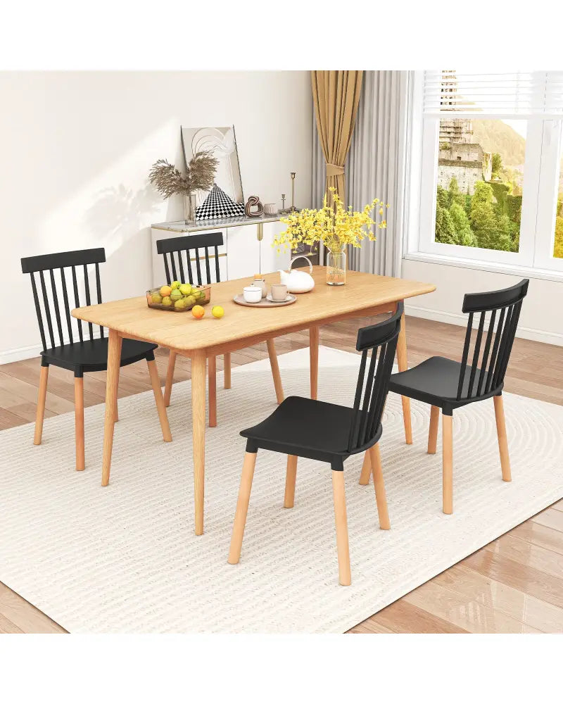 Set of 4 Windsor Dining Chairs with Spindle Backs and Curved Seats-Black - Black - Dining Chairs