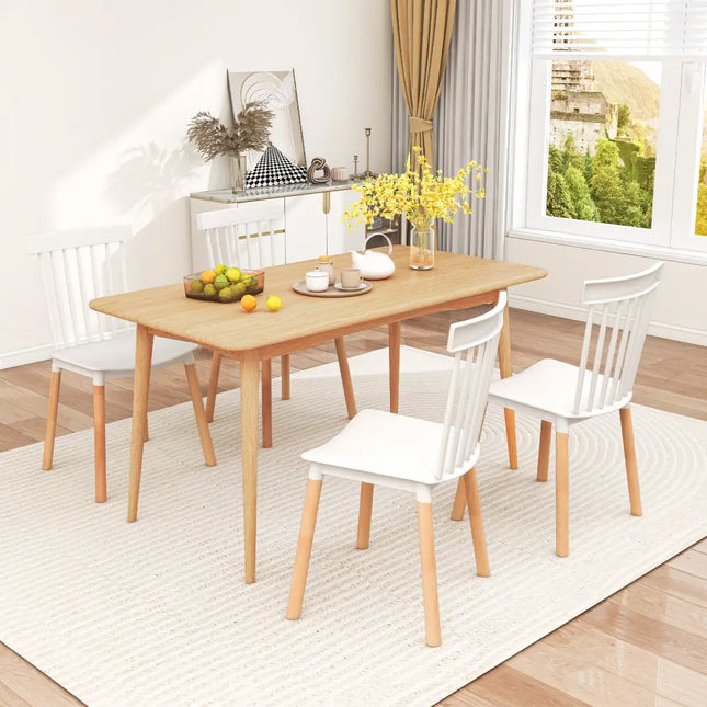 Set of 4 Windsor Dining Chairs with Spindle Backs and Curved Seats-White - White - Dining Chairs