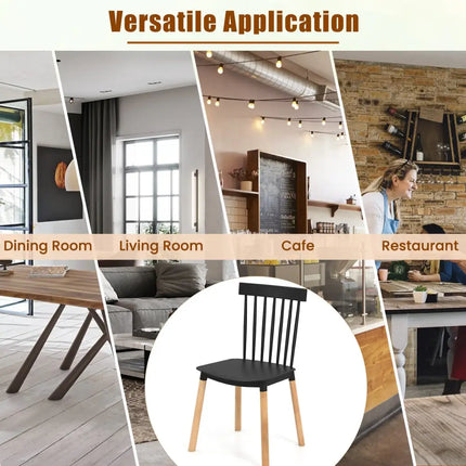 Set of 4 Windsor Dining Chairs with Spindle Backs and Curved Seats-Black - Black - Dining Chairs