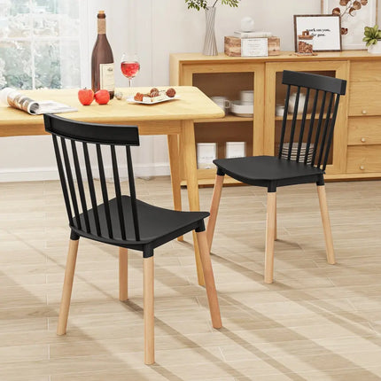 Set of 4 Windsor Dining Chairs with Spindle Backs and Curved Seats-Black - Black - Dining Chairs